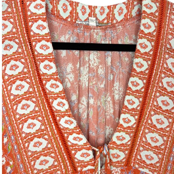 C&C California Orange, cream & blue Boho floral patterned Top Size Medium - Picture 5 of 15